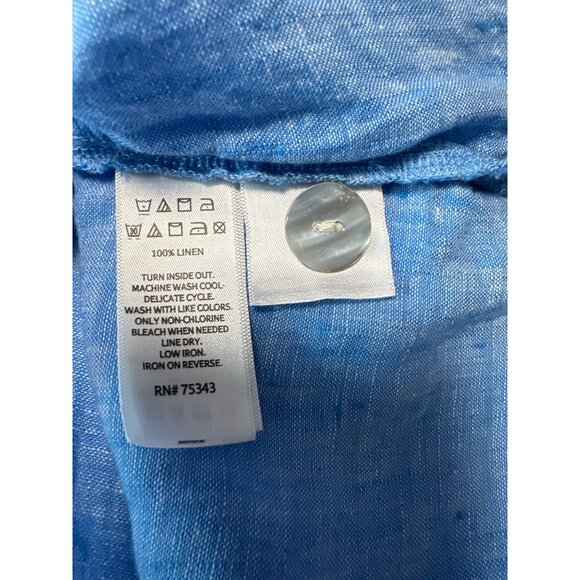 Tahari Womens 100% Linen 3/4 Sleeve With Side Buttons Blue Blouse Size 1X - Picture 8 of 11